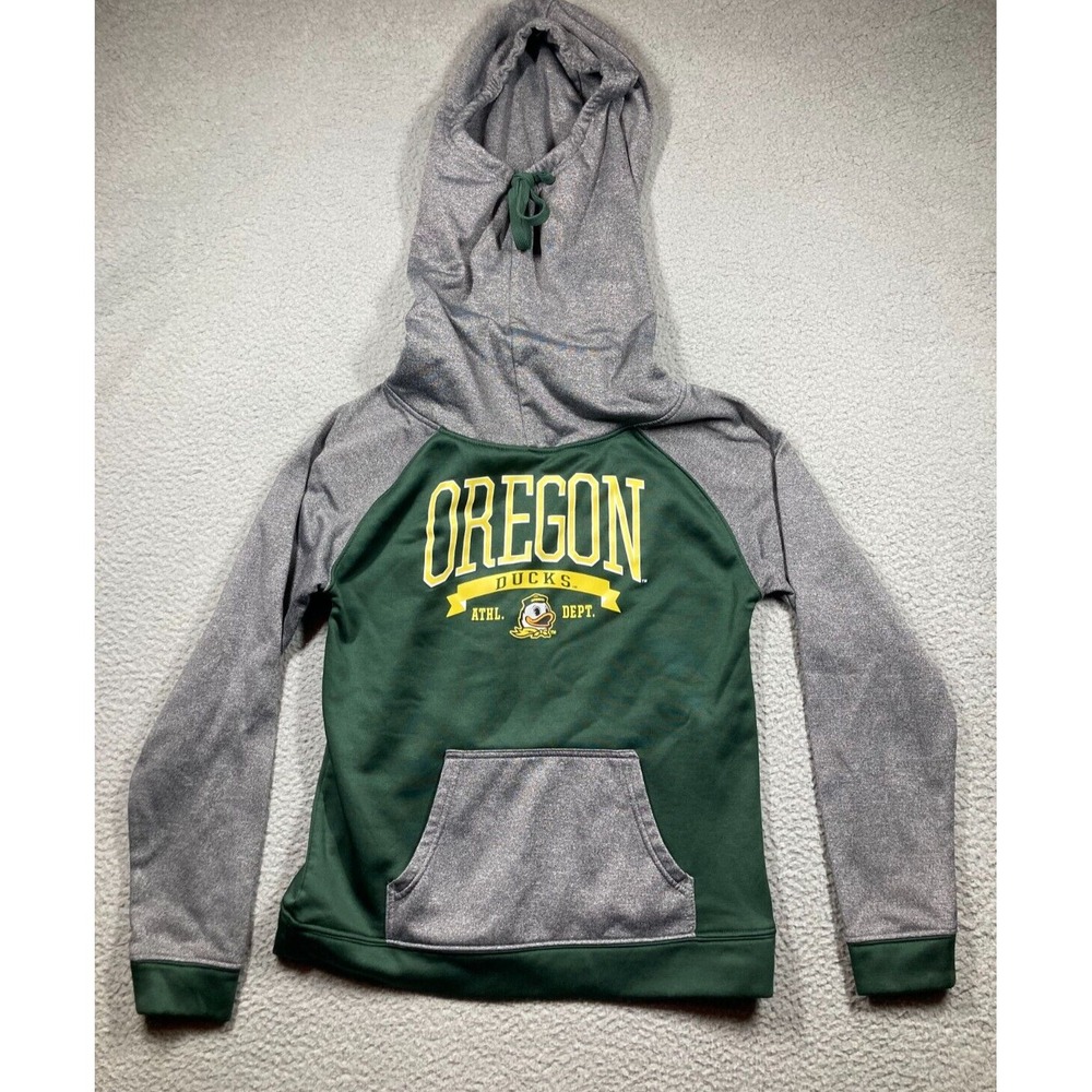 Oregon Ducks Hoodie Womens Small Green Gray Cowl‎ Neck Champion Elite Sweatshirt